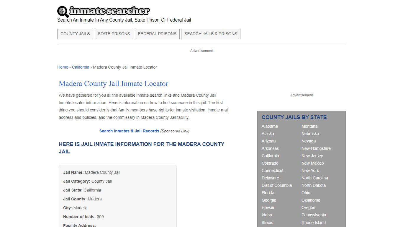 Madera County Jail Inmate Locator - Inmate Searcher