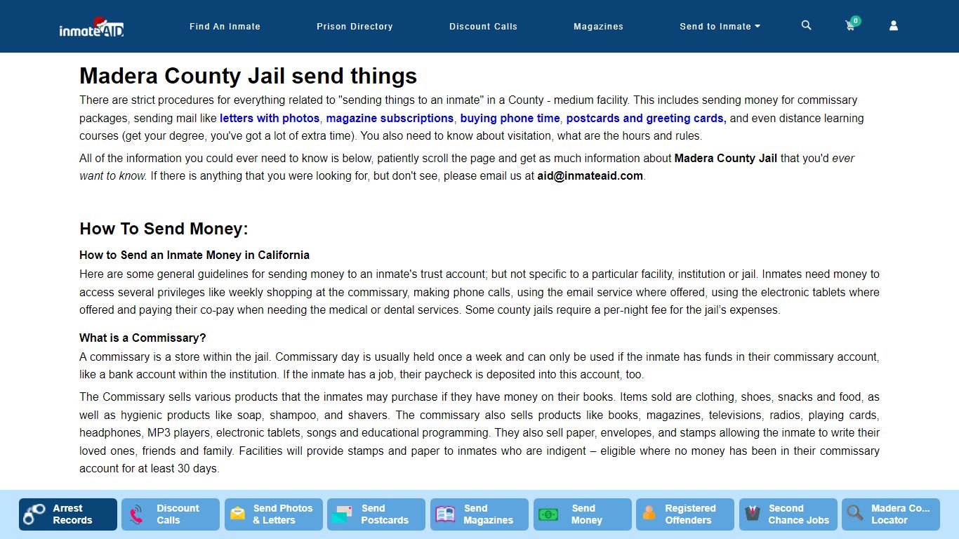 Madera County Jail send things - InmateAid